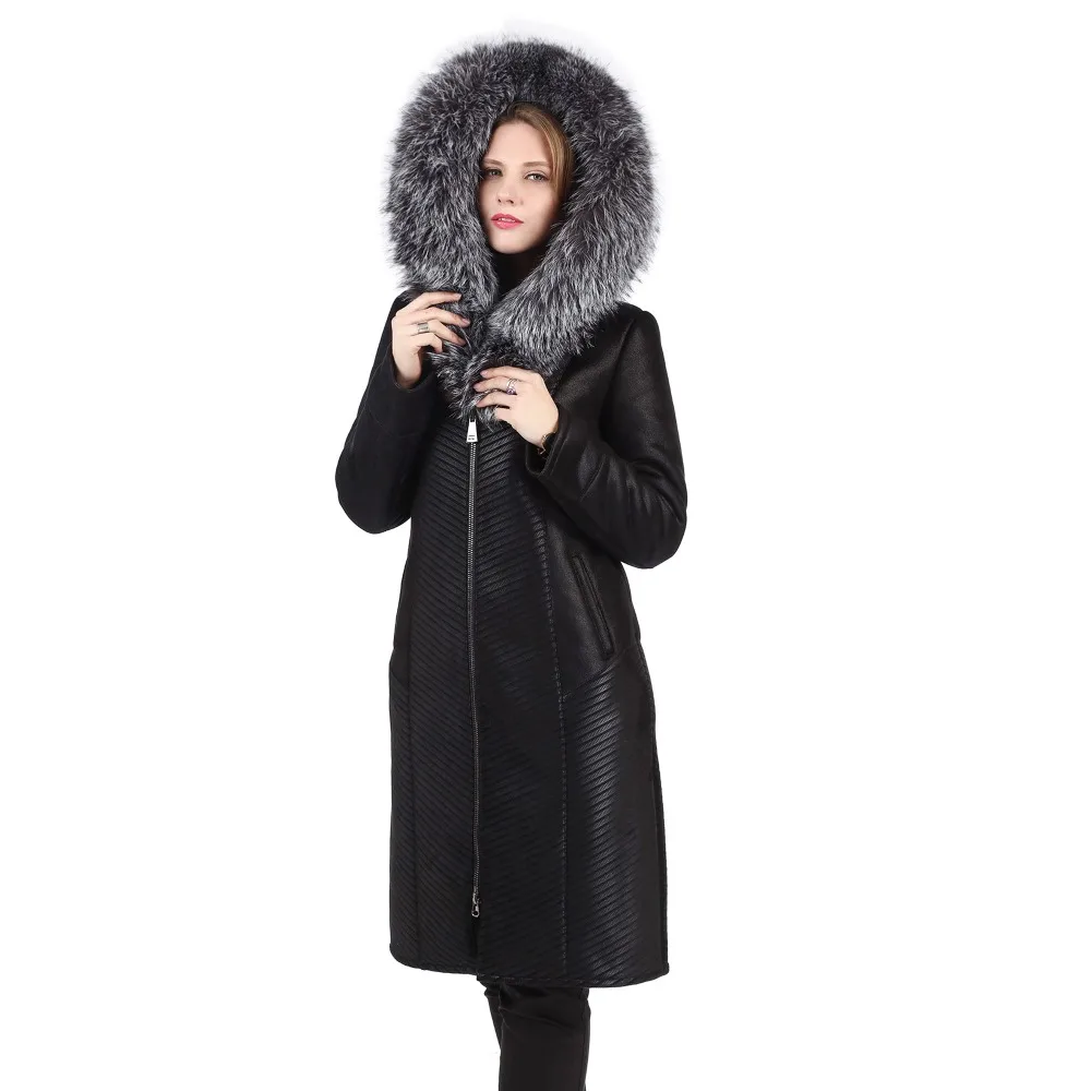 Женское теплое зимнее пальто с капюшоном, настоящий бренд Fox Fur Trim Hood, двустороннее меховое пальто, женское приталенное женское элегантное пальто из искусственного меха