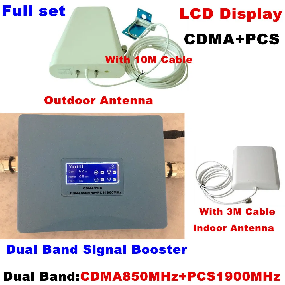 

LCD Display ! Dual Band GSM CDMA 850MHz + PCS 1900MHz Signal Repeater Cell Phone Signal Booster Signal Amplifier RF Repeater Kit