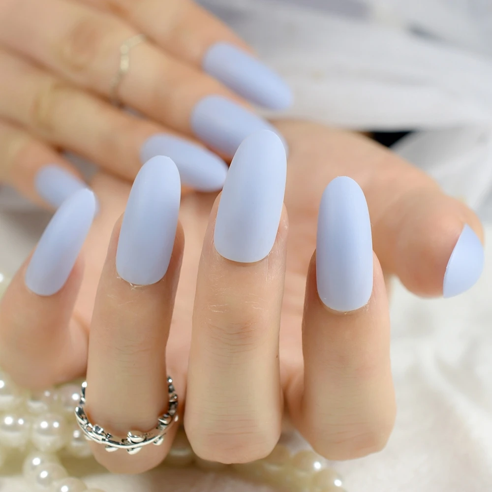 24pcs Long Matte Nail Tips Oval Sky Blue Candy Color Artificial Pre 24pcs Long Matte Nail Tips Oval Sky Blue Candy Color Artificial Pre Designed Nails Kit Makeup Manicure With Glue Sticker Z795 In False From Beauty