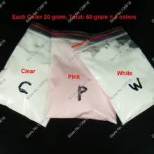 60 грамм(= 3 смешанных цвета) набор пигментов акриловых грязных порошков-белый прозрачный розовый для DIY акриловых ногтей советы системы