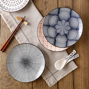 

EECAMAIL Simple European-style 8-inch Machine-printed Underglaze Ceramic Household Tableware Creative Dish Round Snack Flat Plat