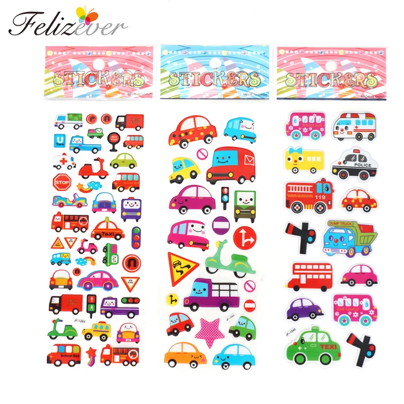 24 Sheets Kids Cartoon Novelty 3D Reusable Puffy Stickers for Girl Kids Party Supplies Birthday Party Favors Treat Bag Fillers