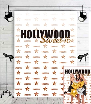 

Sweet 16 Backdrop Girls' 16 Birthday Party decoration Stars Hollywood Background for photography studio customize