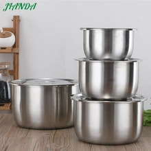 Salad Food Mixing Bowl SUS 304 Stainless Steel Large Soup Bowl with lid tableware useful kitchen cooking tool utensil