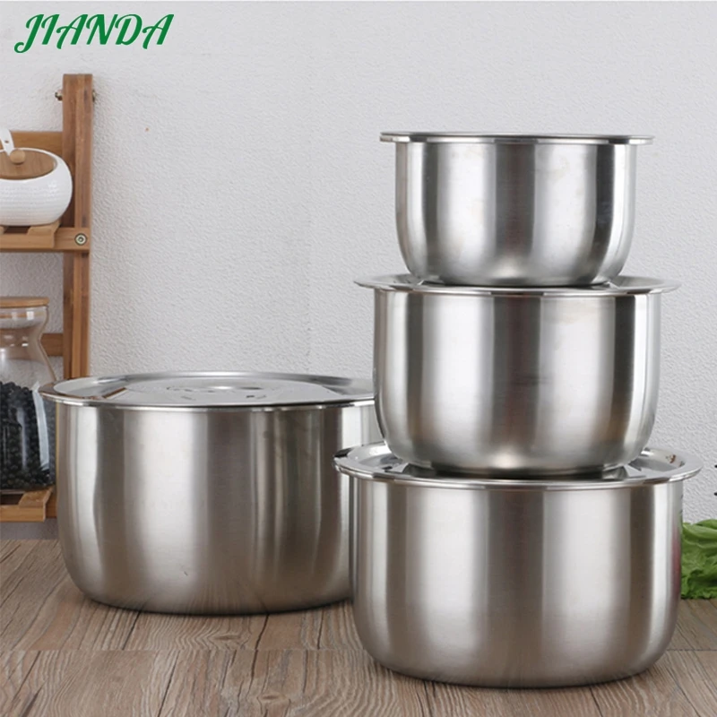 

Salad Food Mixing Bowl SUS 304 Stainless Steel Large Soup Bowl with lid tableware useful kitchen cooking tool utensil