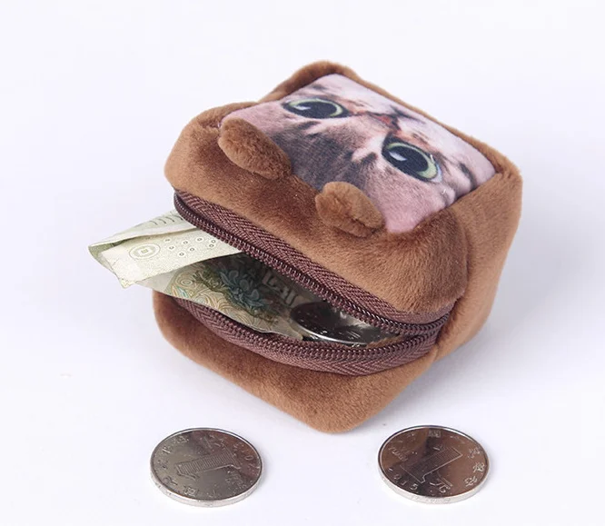 Милый мини 6 см квадратный ок. 5 кошками и собаками-плюшевые портмоне сумки-кошельки; мини маленький кошелек для монет кошелек с цепочкой для ключей