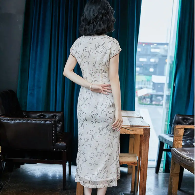 Платье сексуальное модное винтажное платье на пуговицах с коротким разрезом, женское платье без бретелек, облегающее платье в китайском стиле