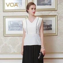 VOA последние Для женщин белый v-образным вырезом Футболка интеллектуальность без рукавов 2% спандекс 98% шелк B6635