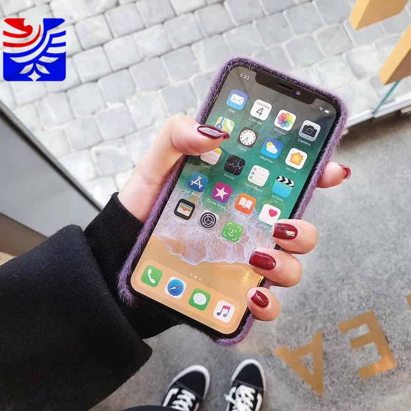 PEIPENG Simple and comfortable Plush Hairball Warm winter Phone Case Silica gel Faux rabbit fur For iPhone XS MAX 6 6s 7 8plus Fashion Christmas gift Anti-fall7