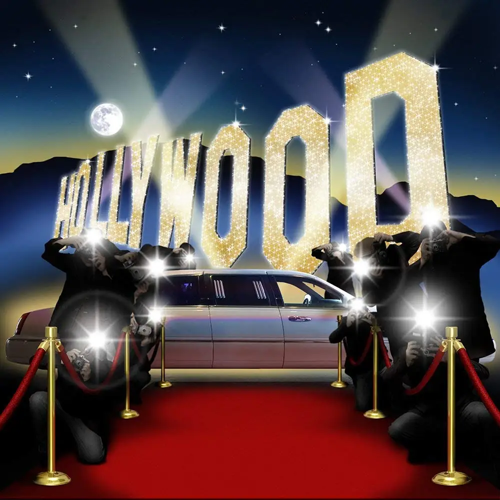 

Paparazzi Hollywood car Vip Red Carpet mountain Full Moon backdrops High quality Computer print party background