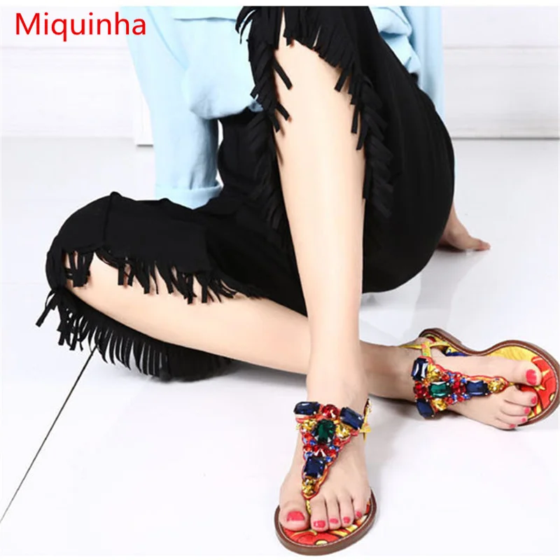 

New Fashion Colorful Crystal Embellished Buckle Design Summer Flat Sandals Casual Shoes Woman Flats Women Slipper Zapatos Mujer