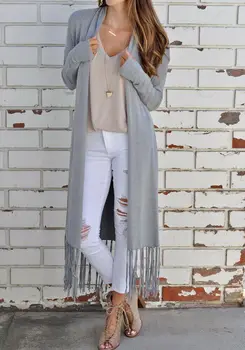 

HOT Women Retro Tassel Cardigan Jacket Outerwear Tops Autumn Long Sleeve Sweater Coat Kimono