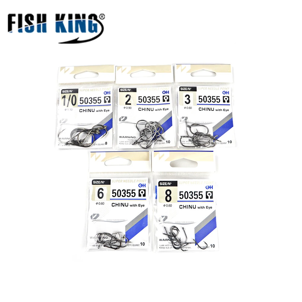 

FISH KING 1Pack/3Packs High Carbon Steel Barbed Hooks Size1#-8# Chinu Ringed Fishing Hook With Eye For Carp Fishing Tackle 50355