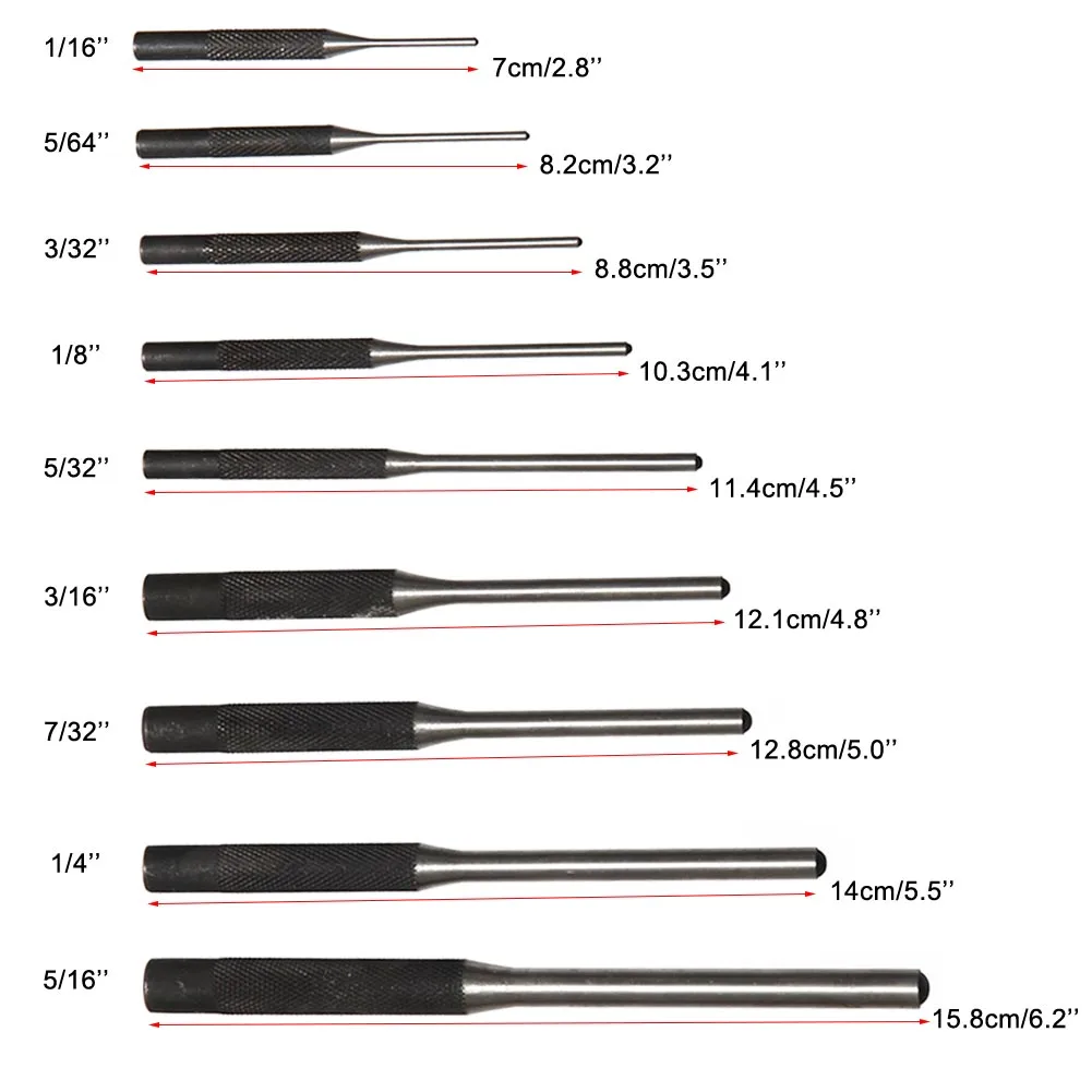 New 9Pcs Professional Roll Pin Spring Punch Set Gun Bolt Catch Roll Up Case Pin Punch Tool Pins Grip Roll Pin Punch Tool Kit AA