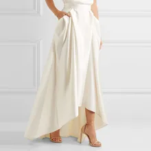 Высококачественная бежевая атласная Свадебная длинная юбка, высокая низкая плиссированная Женская юбка для вечеринки с карманом, свадебная Юбка со шлейфом на заказ