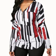 Весна женская Футболка Мода Сексуальная Молния V Шеи Печати С Длинным Рукавом Футболка Женщины Топ Свободные Плюс Размер Тройник 5XL