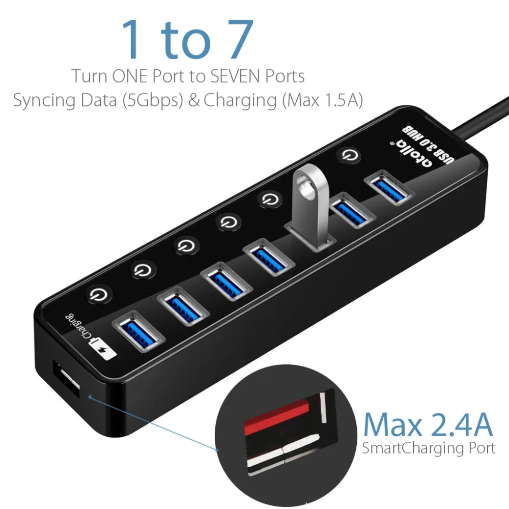 Atolla 7 портов с питанием от USB 3 0 концентратор портом быстрой зарядки для Mac Apple Macbook