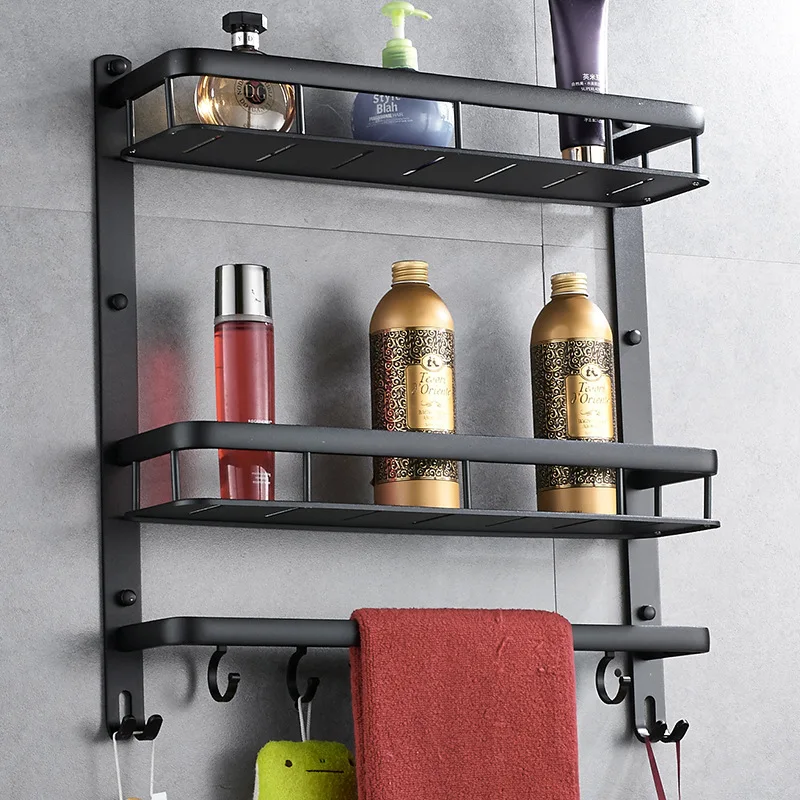 

Aluminum alloy Toilet equipment shower organizer 40 cm / 50 cm length of shower towel rail 2 layer shelf bathroom accessory with