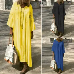 Женское длинное Макси платье 2019 летний сарафан ZANZEA женская элегантная длинная рубашка Vestidos офисные платья Пляжная Женская одежда для
