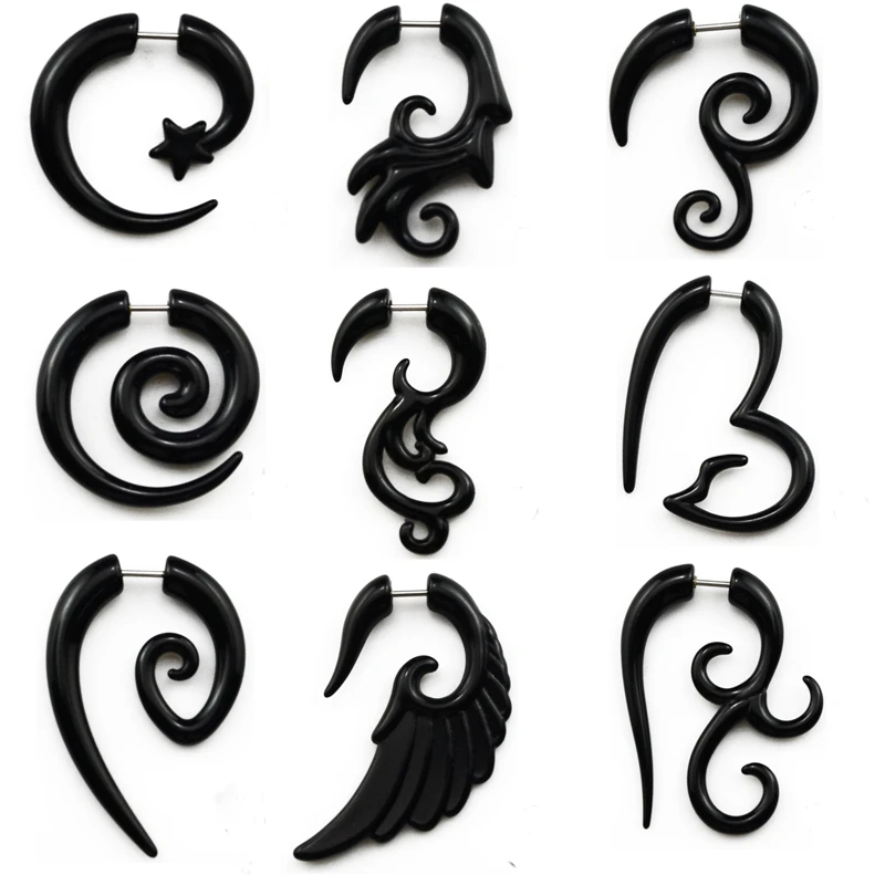 2-Pack Black Acrylic Spiral Ear Plugs - 16G (1.2mm) Fake Gauge Stretchers, Surgical Steel Bar 2 thumbnail image