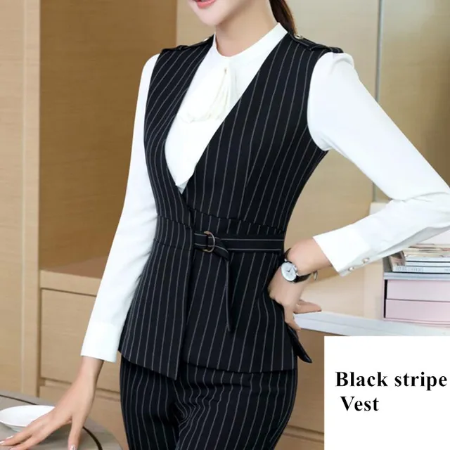 Formal stripe Vest women business work uniforms Slim V Neck Metal