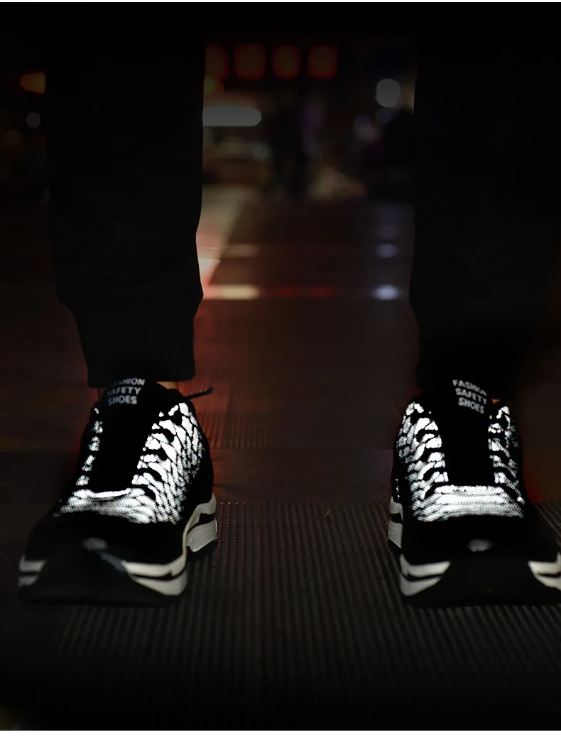 Мужская дышащая Рабочая защитная обувь со стальным носком, отражающая в ночное время, Мужская Уличная противоскользящая стальная прокалывающая конструкция