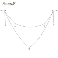 Пирсинг розовые сердца ручной работы Подвеска сосок кольца ниппель цепь штанга 14 г 5/" пирсинг для тела женские