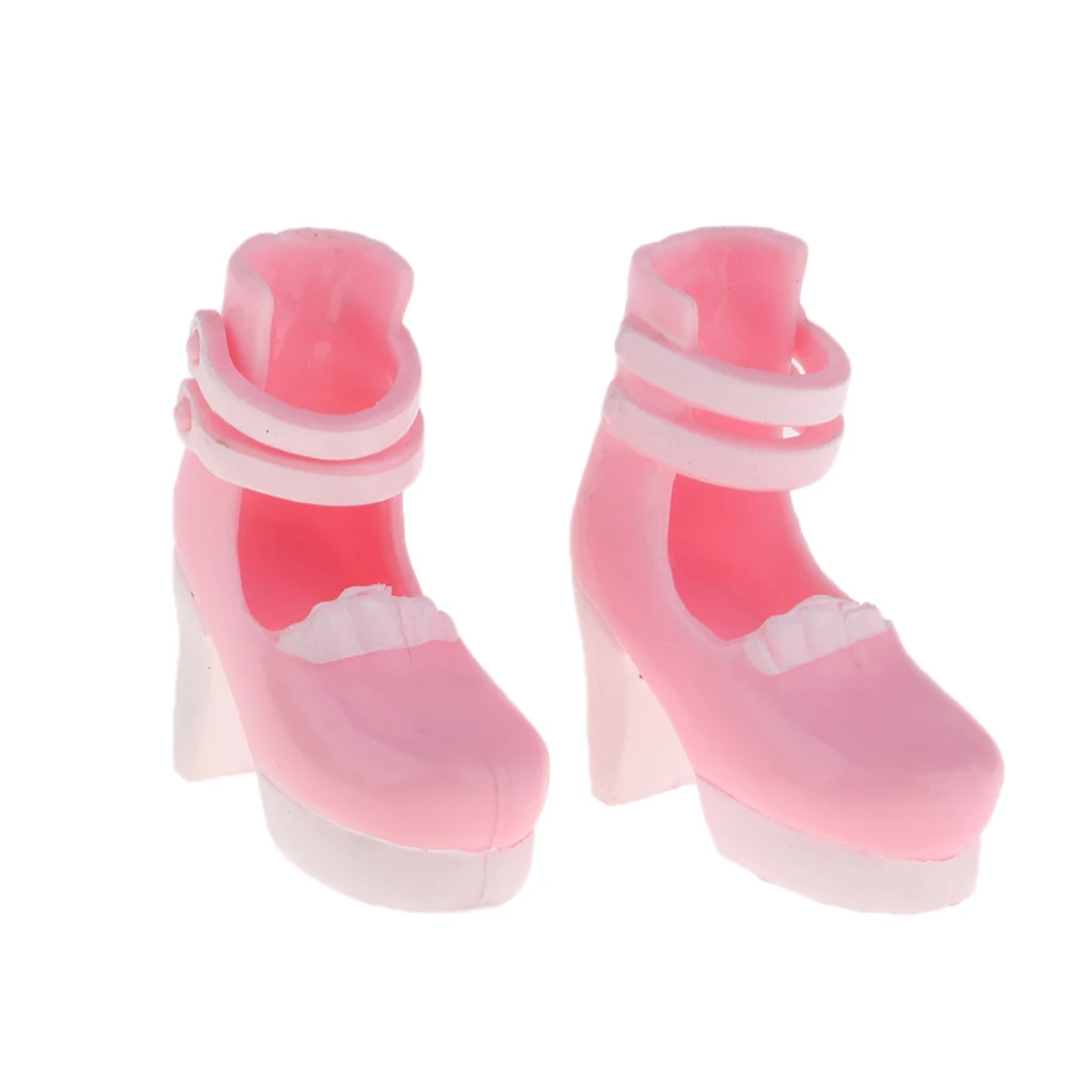 Lovely 12inch Doll High Heel Shoes Thick Heels Ankle Strape Belt Shoes for Blythe Fashion Girl Doll Party Accessory Pink