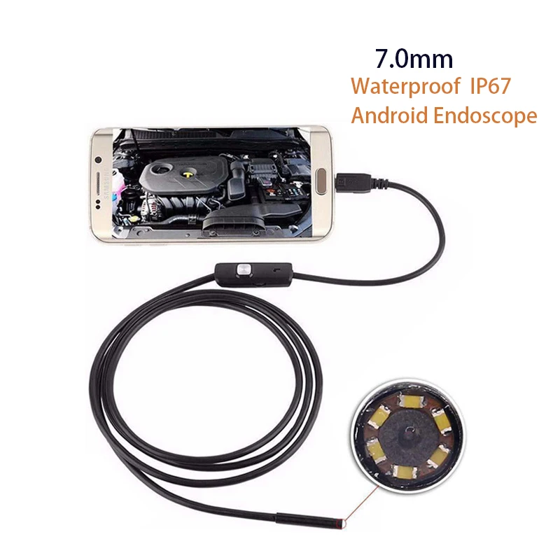 2 м 1 м Мини эндоскоп камера Гибкая IP67 водонепроницаемый осмотр бороскоп камера для Android ПК ноутбук 6 светодиодов регулируемый