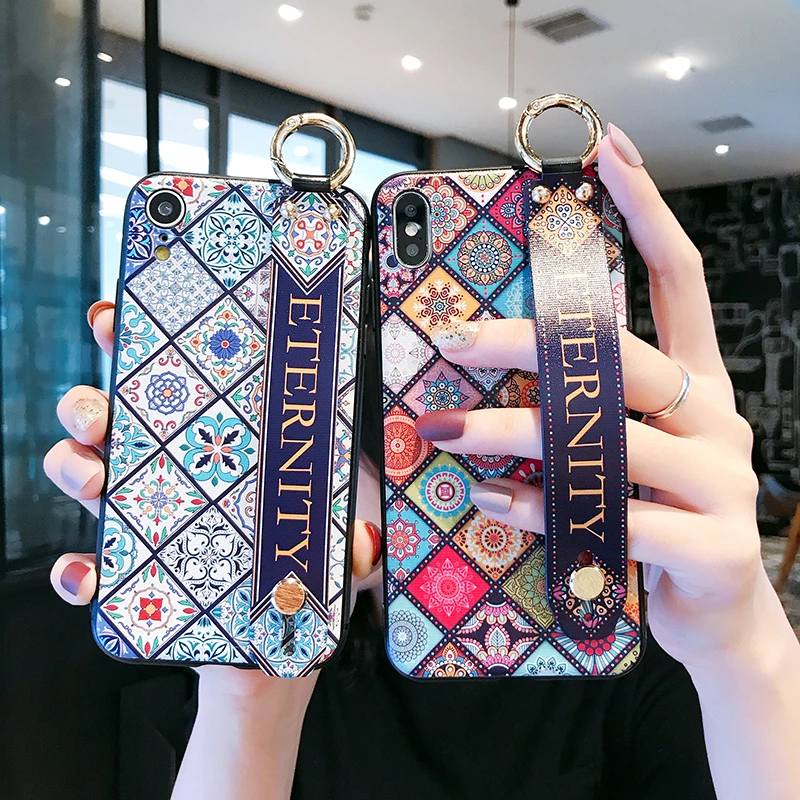 

YISHANGOU Belt Loop Stand Retro Flower Soft Rubber Case Cover For iPhone XS Max XR X 8 7 6S 6 Plus With Ring Phone Case Caque