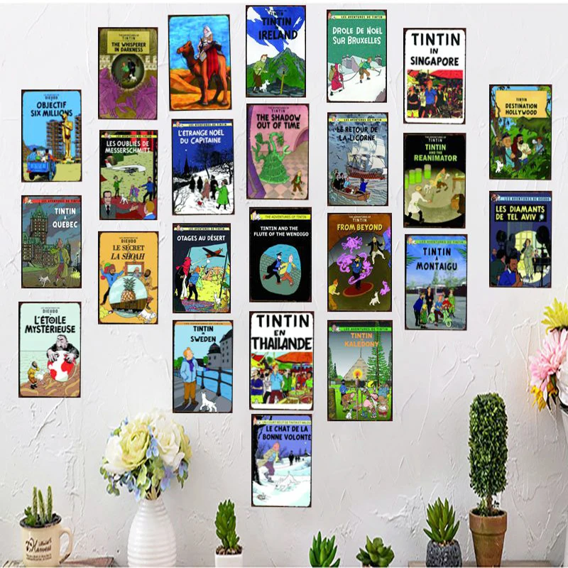 

Tintin Cartoon Movie Tin Sign Metal Plate Iron Painting Kids Room Wall Bar Coffee Home Art Craft Decor 30X20CM DU-2193
