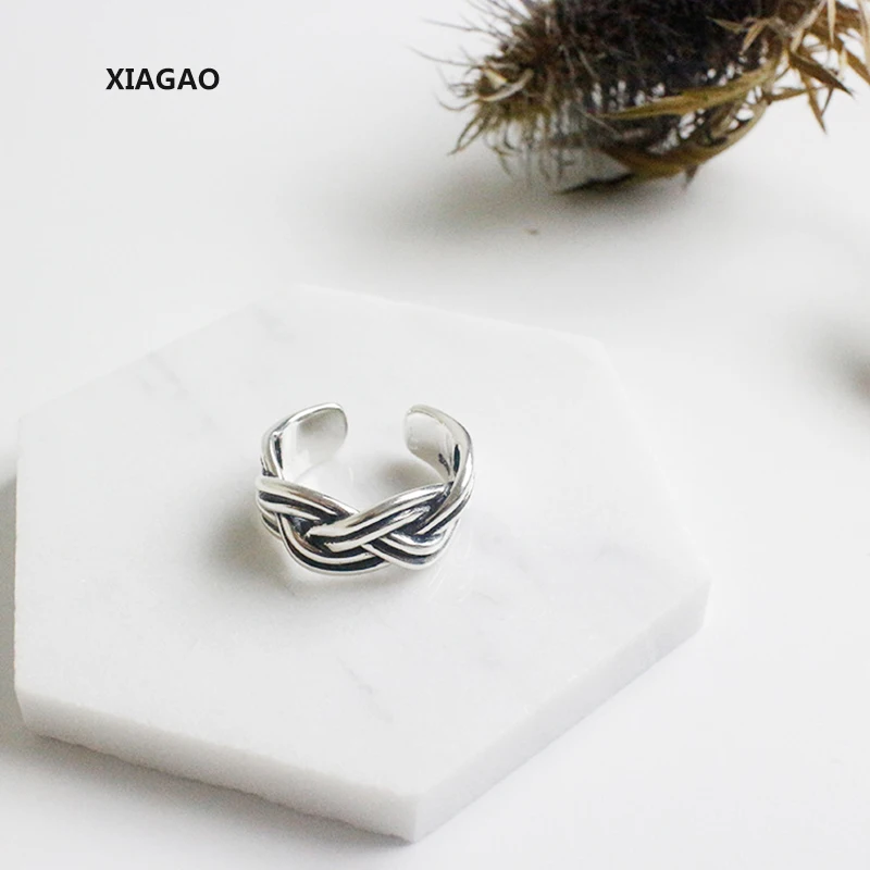 

XIAGAO 925 Sterling Silver Open Ring For Women Coarse Twist Retro Rings Punk Style Bijoux Femme CNR221