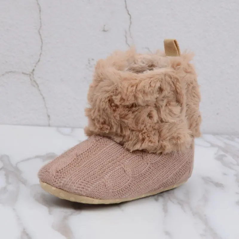 Baby Ankle Snow Boots Winter Warm First Walkers Solid Infant Crochet Knit Fleece Baby Shoes For Boys Girls