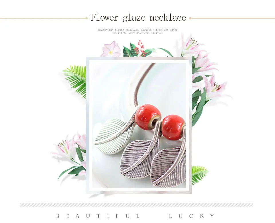 Ceramic Flower Glaze Leaf Necklace Women's Simple Temperament Clavicle Chain Pendant Clothes Jewelry Wild To Send Girls Gifts (2)
