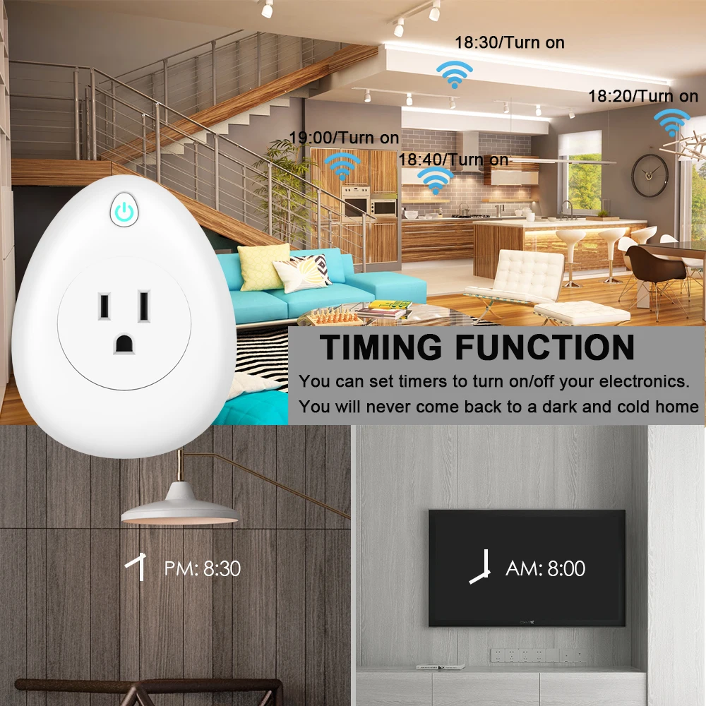 США USB умная розетка 16A с питанием мониторинга таймер WiFi Smart Plug голос