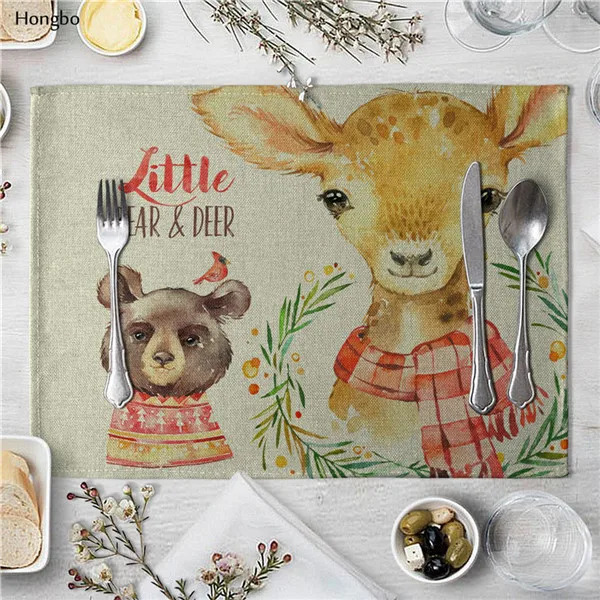 Льняной коврик для стола, милый мультяшный животный узор, подстилки для детской кухни, обеденные коврики - Цвет: 13