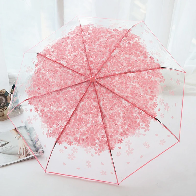 

2019 Fashion Transparent Clear Field Of Vision Umbrella Sakura Rain Women Romantic Folding Classic Cherry Clear Flower Umbrella