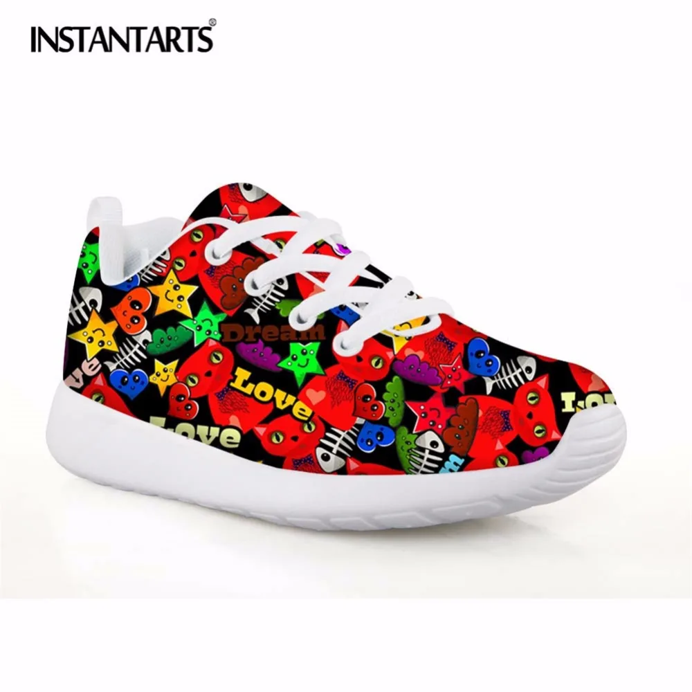 

INSTARTANTS Kids Breathable Air Mesh Flat Shoes 3D Lovely Cat Cartoon Print Teenage Girl Boy Outside Casual Shoes Child Sneakers