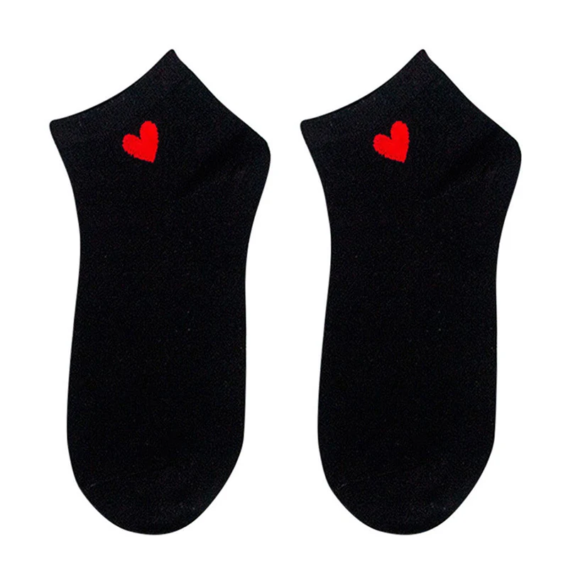 5 пара/лот, новые милые женские носки с красными сердечками, простые базовые женские носки в духе колледжа, теплые хлопковые носки на весну и лето, Лидер продаж