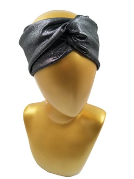 

T175270 2017Newest spring good stretch fashion silver shimmer turban headbands soft solid black headwear set headband for women