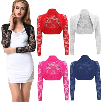 

New Arrival Women's Fashion Sexy Hollow Lace Short Cardigan Coat Cropped Long Sleeve