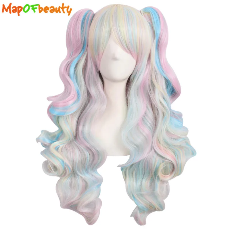 MapofBeauty длинный волнистый фиолетовый парик для косплея розовый Омбре 12 цветов два