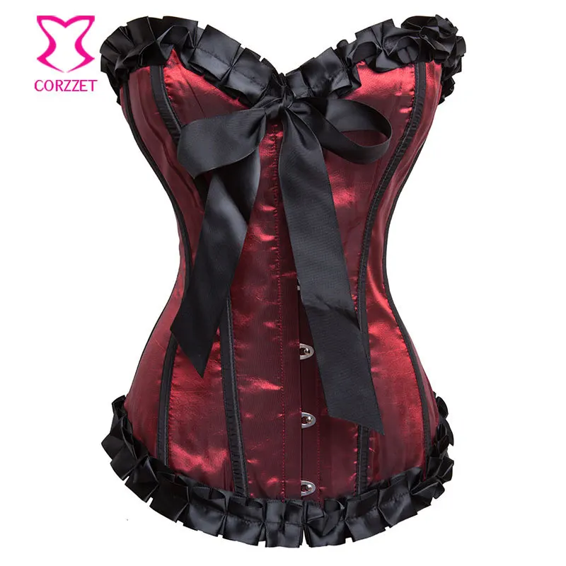 

Victorian Look Red Satin Overbust Espartilhos Corset Corselet Plus Size Corsets And Bustiers Korsett For Women Gothic Clothing