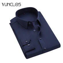 YUNCLOS, мужские однотонные рубашки с длинным рукавом и отложным воротником, Camisa Masculina, модные повседневные синие рубашки, chemise homme