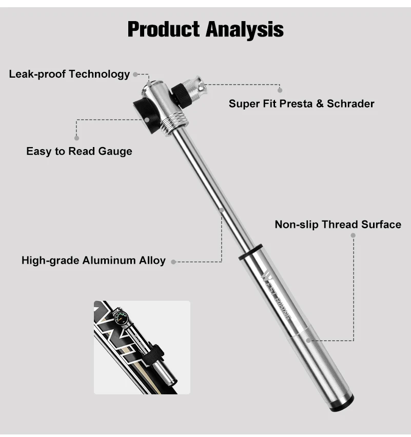 WEST BIKING велосипедный насос для передней вилки и задней подвески из алюминиевого сплава, насос для шин Schrader Presta Valve 300 фунтов/кв. дюйм, велосипедный насос