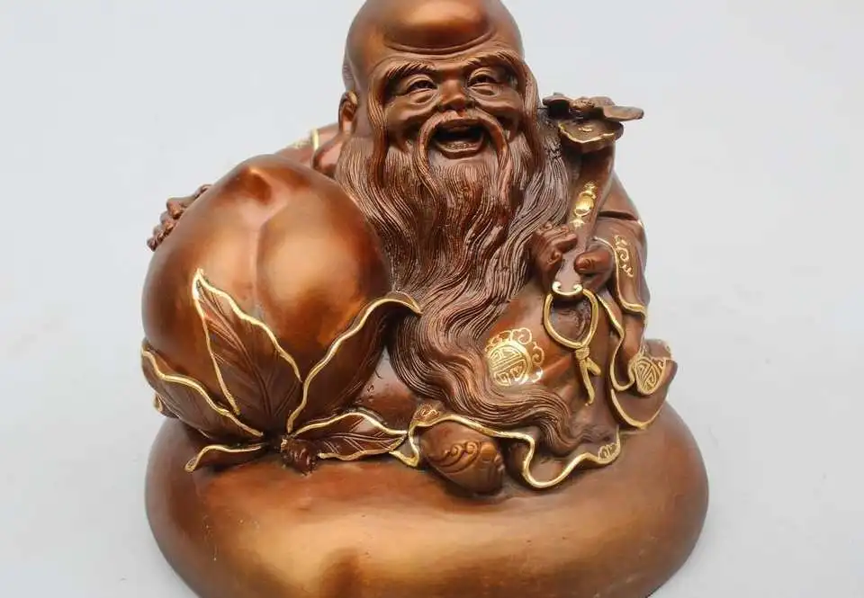 8 "Китай Буддизм Мало Королевский Бронзовый Gild Жуи бог долголетия Шоу Богатства