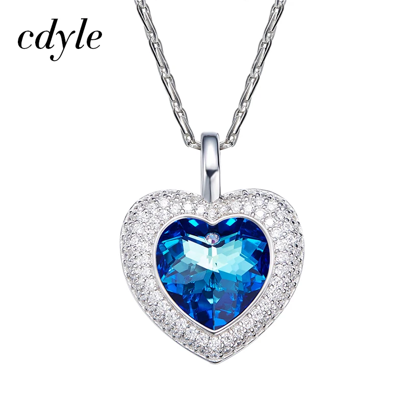 

Cdyle Crystals from Swarovski Necklace Women Pendants S925 Sterling Silver Jewelry Blue Purple Series Heart Austrian Rhinestone