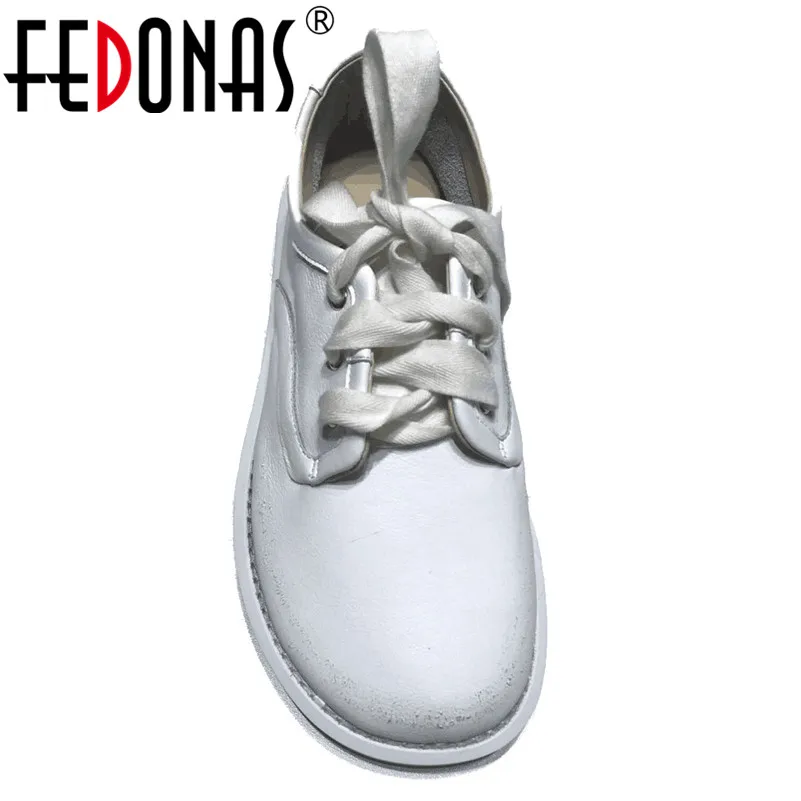 

FEDONAS Brand Design Round Toe Shallow Lace Up Women Flats 2019 Spring Summer Genuine Leather Basic Single Casual Shoes Woman
