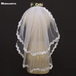 2019 два слоя кружева край короткая Фата с расческой 2 слоя 0,8 метра фатин свадебная фата для свадебное платье вэу-де-noiva