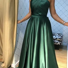 Зеленое платье Золушки на одно плечо, без рукавов, ТРАПЕЦИЕВИДНОЕ платье в пол, атласное Плиссированное длинное платье для выпускного вечера, vestidos de fiesta de noche